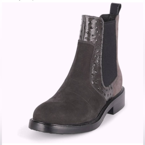 Jeffrey Campbell Edmond Leather Chelsea Ankle Boot Grey Multi Exotic Size 6
